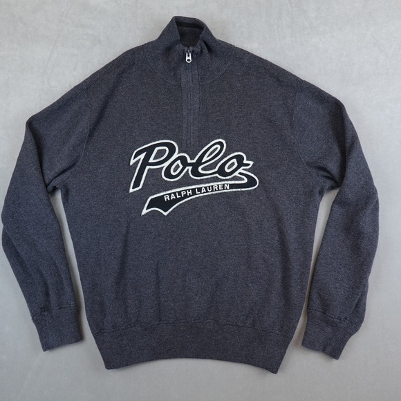 Polo Ralph Lauren Sweater Pullover 1/2 Zip Knit Gray Spellout Size XL - Picture 1 of 8